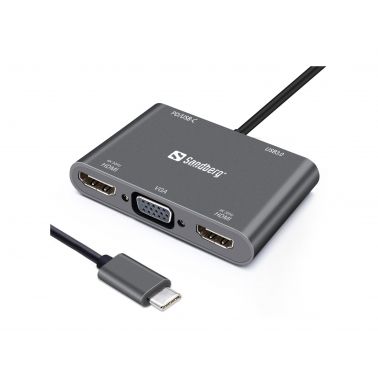 Sandberg USB-C Dock 2xHDMI+1xVGA+USB+PD