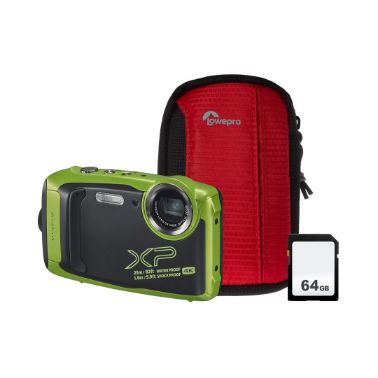 Fujifilm Finepix XP140 16.4MP 5x Zoom Tough Compact Camera, 64GB SD Card & Case - Lime Green