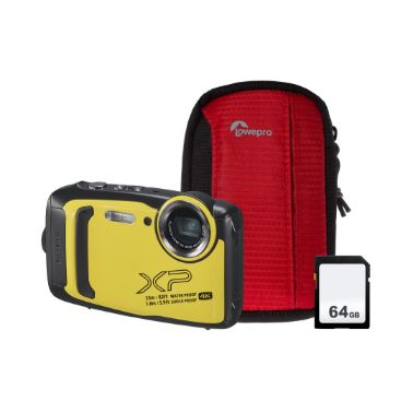 Fujifilm Finepix XP140 16.4MP 5x Zoom Tough Compact Camera, 64GB SD Card & Case - Yellow