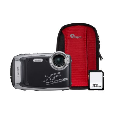 Fujifilm Finepix XP140 16.4MP 5x Zoom Tough Compact Camera, 32GB SD Card & Case - Graphite