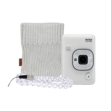 Fujifilm Instax Mini LiPlay Hybrid Instant Camera with FREE Pouch & Neck Strap - Stone White