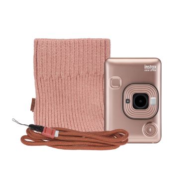 Fujifilm Instax Mini LiPlay Hybrid Instant Camera with FREE Pouch & Neck Strap - Blush Gold