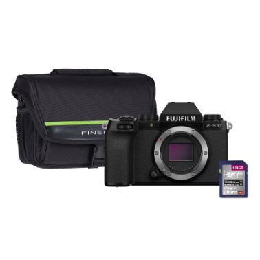 Fujifilm X-S10 Mirrorless Camera with 128GB SD Card & Case - Black, Body Only