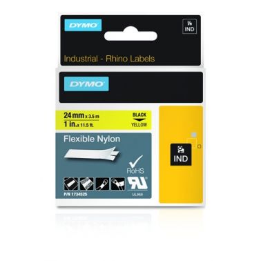 Dymo 1734525/S0773850 Ribbon Nylon flexible black on yellow 24mm x 3,5m for Dymo Rhino 6-24mm