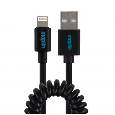 Maplin Lightning Connector to USB-A Coiled Curly Cable 0.5m Black