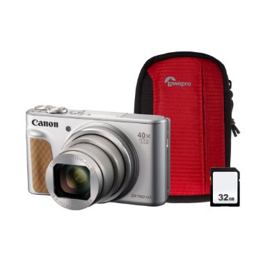 Canon PowerShot SX740 HS 20.3MP 40x Zoom Compact Camera, 32GB SD Card & Case - Silver