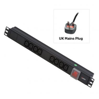 Lindy 1U 8 Way IEC Sockets, Horizontal PDU with UK Mains Plug