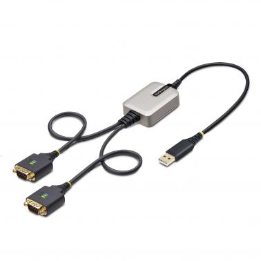 StarTech.com 2ft (60cm) 2-Port USB to Serial Adapter Cable, Interchangeable DB9 Screws/Nuts, COM Retention, USB-A to DB9 RS232, FTDI, Level-4 ESD Protection, Windows/macOS/ChromeOS/Linux - Rugged TPE Construction