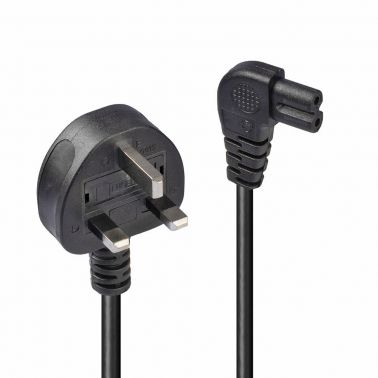 Lindy 1m UK 3 Pin Plug to Right Angled IEC C7 Mains Power Cable, Black