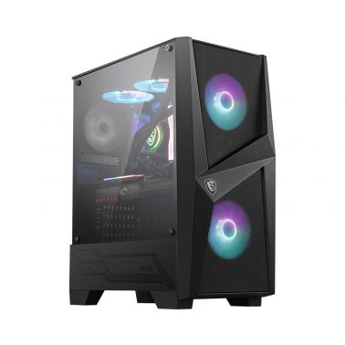 MSI MAG FORGE 100R Mid Tower Gaming Computer Case 'Black, 2x 120mm ARGB PWM Fan, 1x 120mm Fan, 1-6 ARGB Hub, Mystic Light Sync, Tempered Glass Panel, ATX, mATX, mini-ITX'