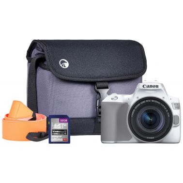 Canon EOS 250D White SLR Camera Kit inc 18-55mm IS STM Lens, 32GB SD Card, Neck Strap & Bag