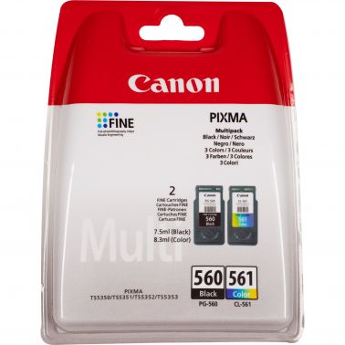 Canon 3713C006/PG-560+CL-561 Printhead cartridge multi pack black + color 7,5ml + 8,3ml Pack=2 for Canon Pixma TS 5350