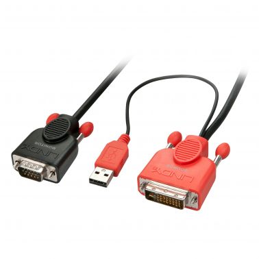 Lindy 41432 video cable adapter 3 m VGA (D-Sub) DVI-D + USB Black, Red