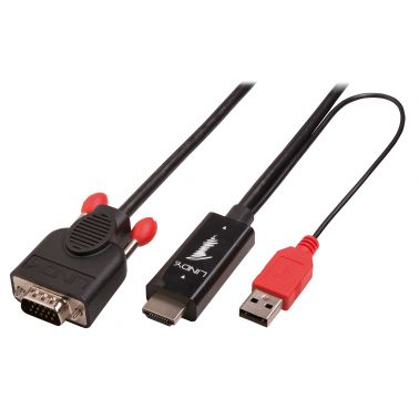 Lindy 41457 video cable adapter 0.1 m VGA (D-Sub) HDMI + USB Black