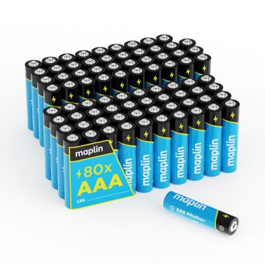 Maplin 80x AAA LR03 1.5V Alkaline Batteries 7 Year Shelf Life High Performance