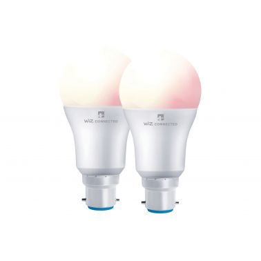 4lite WiZ Connected A60 Dimmable Multicolour WiFi LED Smart Bulb - B22 Bayonet, Pack of 2