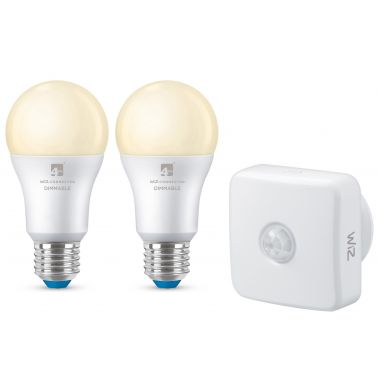 4lite WiZ Connected A60 Warm White WiFi LED Smart Bulb with PIR Sensor - E27 Large Screw, Pack of 2