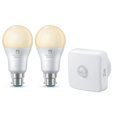 4lite WiZ Connected A60 Warm White WiFi LED Smart Bulb with PIR Sensor - B22 Bayonet Cap, Pack of 2