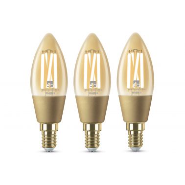 4lite WiZ Connected C35 Candle Filament Amber WiFi LED Smart Bulb - E14 Small Screw, Pack of 3