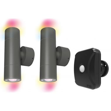 4lite WiZ Connected Die-Cast Aluminium Bi-Directional IP44 Outdoor GU10 Wall Light with PIR Sensor - Pack of 2