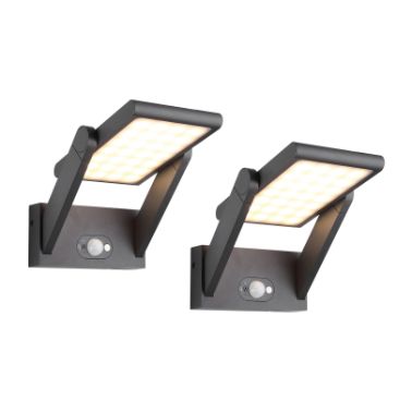 4lite Die Cast Aluminium Solar LED Wall Light with 2 Modes & Motion Detector - Graphite, Pack of 2