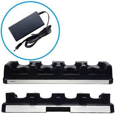 Unitech EA630 4-slot terminal charging cradle including power supply.  The power cord is optional (1550-602689G or 1550-602333G).  *Compatible with EA630 with or without gun grip or protective boot.