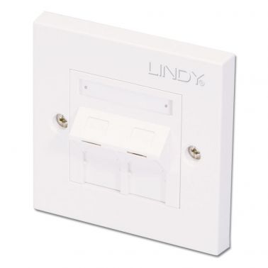 Lindy CAT5e Single Wall Plate with 2 x Angled RJ-45 Shuttered Socket, Unshielded