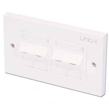 Lindy CAT5e Double Wall Plate with 4 x Angled RJ-45 Shuttered Socket, Unshielded