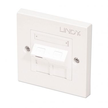 Lindy CAT6 Single Wall Plate with 1 x Angled RJ-45 Shuttered Socket, Unshielded