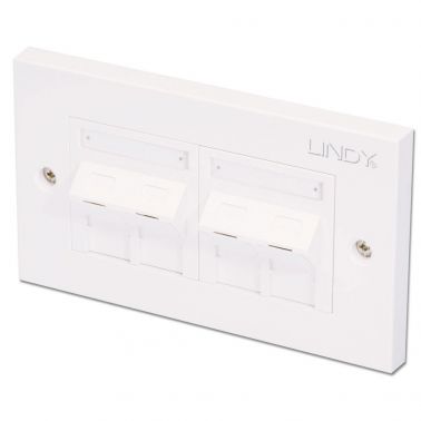 Lindy CAT6 Double Wall Plate with 4 x Angled RJ-45 Shuttered Socket, Unshielded