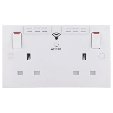 BG Electrical Square Edge 13A 2 Gang Switched Socket with Wi-Fi Extender - White