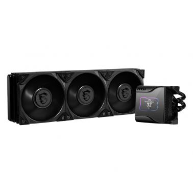 MSI MEG CORELIQUID S360 Liquid CPU Cooler '360mm Radiator, 2.4'' IPS Display with fan, 2x 140mm Silent PWM Fan, Center, Supports Intel and AMD Platforms, Latest LGA 1700 ready, Cooled by ASETEK'