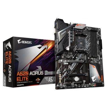 Gigabyte A520 AORUS ELITE Motherboard - Supports AMD Ryzen 5000 Series AM4 CPUs, 5+3 Phases Pure Digital VRM, up to 4733MHz DDR4 (OC), PCIe 3.0 x4 M.2, GbE LAN, USB 3.2 Gen2