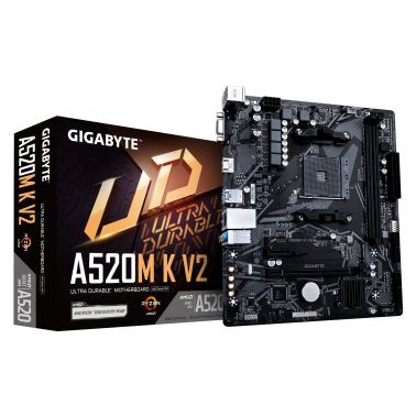 Gigabyte A520M K V2 Motherboard - Supports AMD Ryzen 5000 Series AM4 CPUs, up to 5100MHz DDR4 (OC), PCIe Gen3 x4 M.2, GbE LAN, USB 3.2 Gen 1