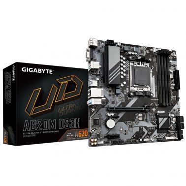 Gigabyte A620M DS3H Motherboard - Supports AMD Ryzen 8000 CPUs, 5+2+2 Phases Digital VRM, up to 7600MHz DDR5 (OC), 1xPCIe 4.0 M.2, GbE LAN, USB 3.2 Gen 1