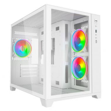 VIDA Akira V2 White ARGB Gaming Case w/ Glass Front & Side, Micro ATX, 3x ARGB Fans, 6-Port PWM ARGB Fan Hub & Remote Control