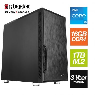 TARGET Intel i5 12400 6 Core 12 Thread 2.50GHz (4.40GHz Boost), 16GB Kingston RAM, 1TB Kingston NVMe M.2, WiFi 6 + BT 5.2 - Antec VSK Chassis - Pre-Built PC