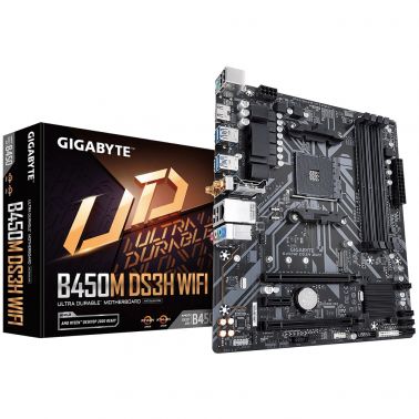 Gigabyte B450M DS3H WIFI Motherboard - Supports AMD Series 5000 CPUs, up to 3600MHz DDR4 (OC), 1xPCIe 3.0 x4 M.2, WIFI, GbE LAN, USB 3.1 Gen 1