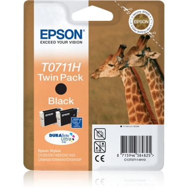 Epson C13T07114H10/T0711H Ink cartridge black high-capacity twin pack, 2x370 pages ISO/IEC 24711 11,1ml Pack=2 for Epson Stylus BX 310/600/D 120/Office B 1100/Office B 40 w