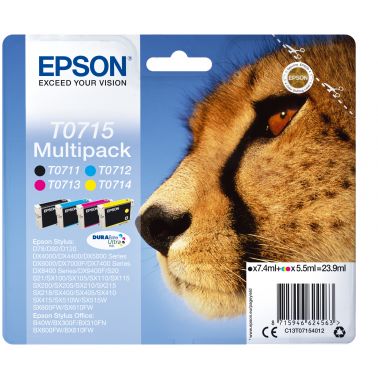 Epson C13T07154012/T0715 Ink cartridge multi pack Bk,C,M,Y 7,4ml+3x5,5ml Pack=4 for Epson Stylus BX 310/600/D 120/D 78/S 20