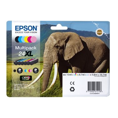 Epson C13T24384011 (24XL) Ink cartridge multi pack, 740 pages, 500pg + 5x740 pg, 1x10ml + 3x9ml + 2x10ml, Pack qty 6