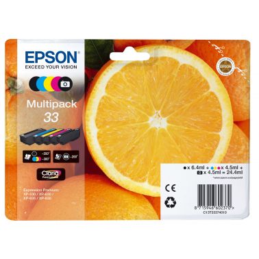 Epson C13T33374011/33 Ink cartridge multi pack Bk,C,M,Y,PBK EasyMail 6,4ml+4x4,5ml Pack=5 for Epson XP 530