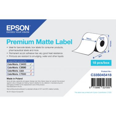 Epson Premium Matte Label - Continuous Roll: 76mm x 35m