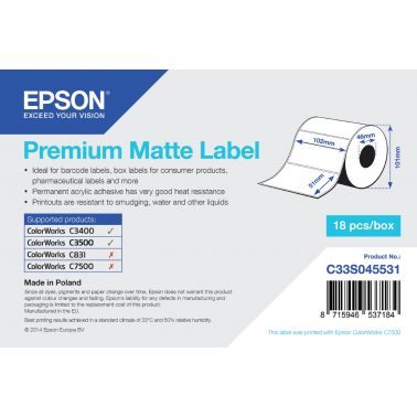 Epson C33S045531 Format-etikettes matt die-cut 102mm x 51mm 650 Pack=1 for Epson TM-C 3400/3500