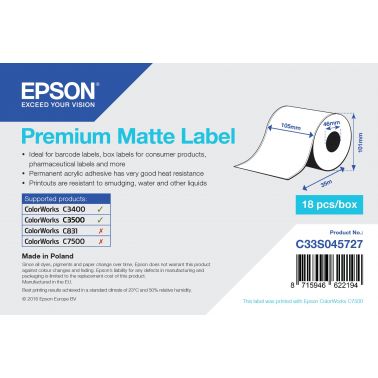 Epson Premium Matte Label - Continuous Roll: 105mm x 35m