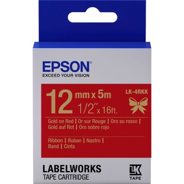 Epson C53S654033/LK-4RKK DirectLabel-etikettes gold on red 12mm x 5m for Epson LabelWorks LW-C 410/4-36mm/6-12mm/6-18mm/6-24mm