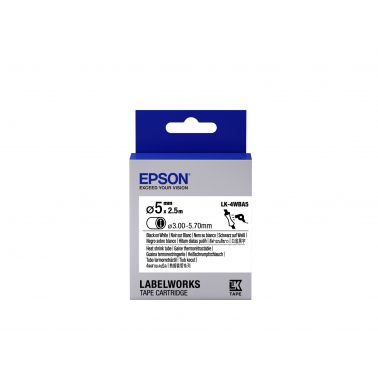 Epson C53S654904/LK-4WBA5 Heat Shrink Tubes black on white 5mm x 2,5m for Epson LabelWorks 6-12mm/18mm/24mm