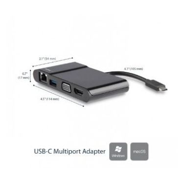 StarTech.com USB-C Multiport Adapter for Laptops - 4K HDMI or VGA - GbE - USB 3.0