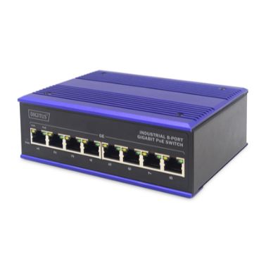 Digitus DN-651121 network switch Unmanaged L2 Gigabit Ethernet (10/100/1000) Black, Blue Power over 