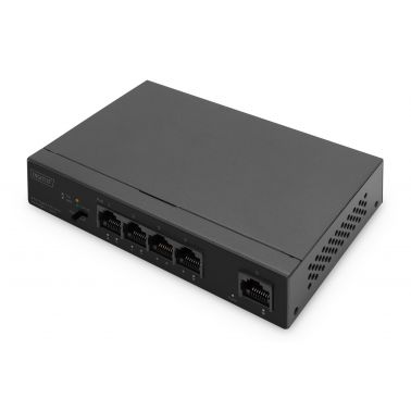 Digitus 4- Port Gigabit PoE Netzwerkswitch, Desktop, unmanaged, 1 Uplink Port RJ45, 60 W, af/at